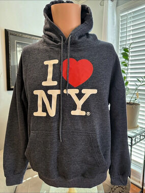 I Love NY Graphic Hoodie Gray Size Small Like New